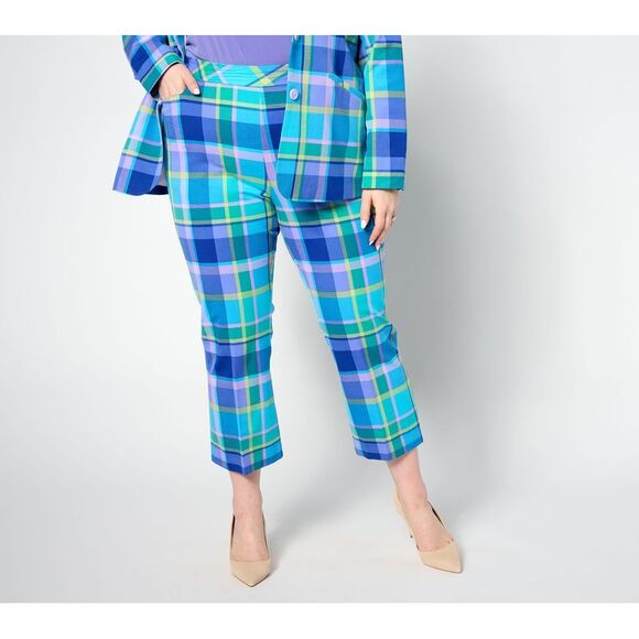 Isaac Mizrahi Live! Pants - Isaac Mizrahi Live! Women's Pants Sz 10 Regular Stretch Plaid Baby Blue A638753